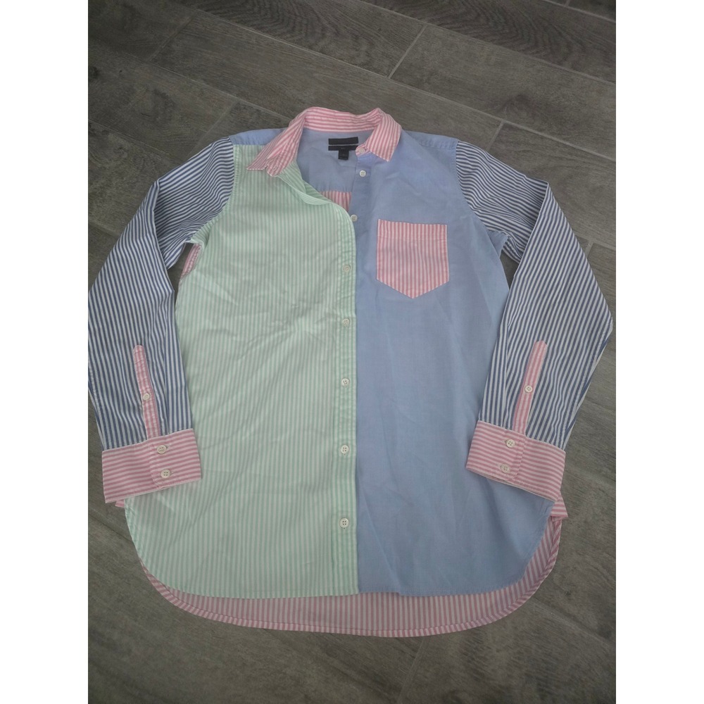 J.Crew Boy Fit Colorblock Mixed Stripe Button Down Shirt Pastel Pink Blue 4